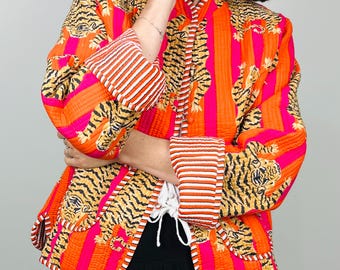 Giacca trapuntata in cotone fatta a mano: giacca patchwork colorata