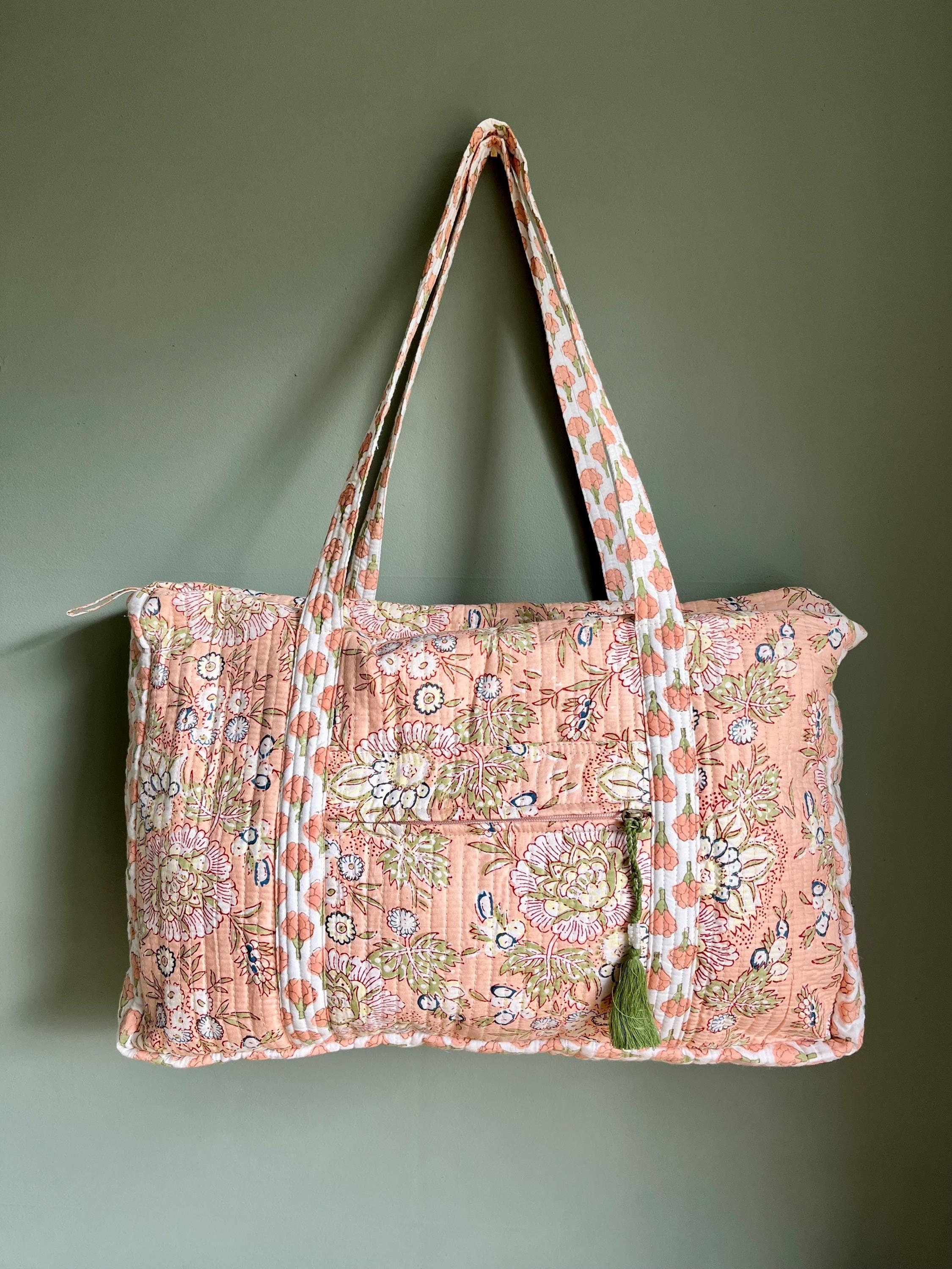 Quilted Travel Bag, New Mum Cotton Bag, Overnight Bag