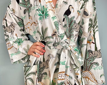 Kimono Robe, Dressing Gown Women, Brides Robe, Womens Dressing Gown, Cotton Dressing Gown, Summer Robe, White Kimono Robe, Beach Cover Up