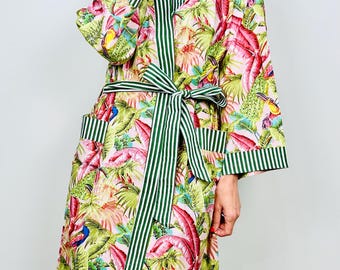 Handmade Cotton Kimono Robe | Block Print Loungewear, Botanical Design
