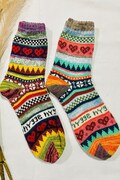2 Pairs Wool Socks For Her | Nordic Style Ankle Socks | Fits UK Size 4- 8 | Scandi Style Walking Socks    | Fun Holiday Loungewear
