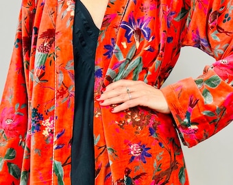 Christmas Velvet Kimono Robe: Cotton Lined Velour Loungewear