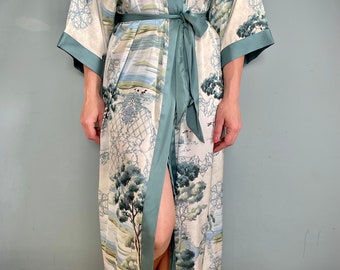 Kimono Robe, Dressing Gown, Luxury Wedding Robe, Bridesmaid Robe, Womens Dressing Gown, Dressing Gown, Summer Robe, Green English Garden
