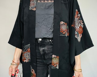 Kimono-Jacke, Vintage-Kimono-Robe, Damen-Kimono-Jacke, rosa Hoari-Jacke, Kimono-Oberteil, japanischer Mantel, orientalische Robe, Vintage-Jacke