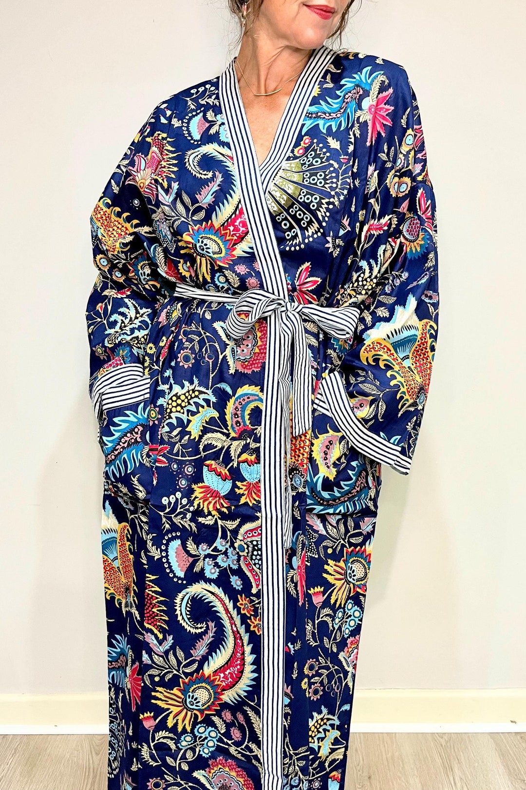 Elegant Cotton Kimono Robe | Floral Japanese Style Dressing Gown ...