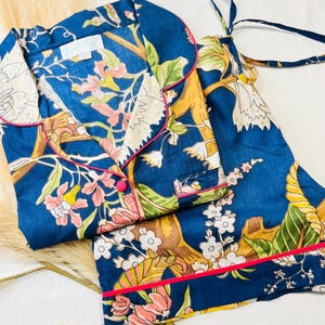 Cotton Short Pyjama Set: Blue Floral Print Ladies Nightwear