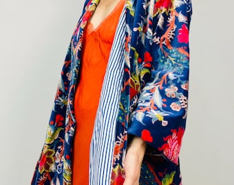 Floral Velvet Kimono Robe | Cotton Lined Loungewear