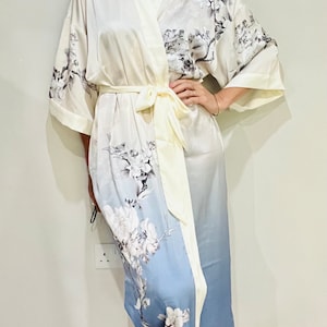 Kimono Robe, Japanese Dressing Gown, Luxury Satin Robe, Bridesmaid Robe, Womens Dressing Gown, Dressing Gown, Summer Robe, Plus Kimono, Blue