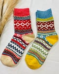 2 x Pairs Wool Socks for Her, Walking Socks, Funny Socks for her, Warm Woolen Socks for Women, Nordic Socks for her, Womens Walking Socks,