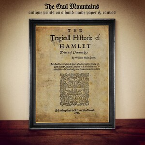 Hamlet di William Shakespeare 1603 Prima edizione stampata - Arte letteraria d'epoca su carta fatta a mano o tela per gli amanti dell'arredamento classico #322