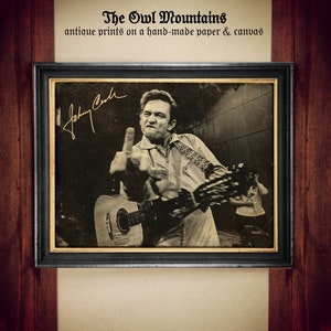 Póster con la foto del dedo medio de Johnny Cash: imagen icónica del gesto de la mano, ideal para fanáticos y coleccionistas de música country - Impresión 313