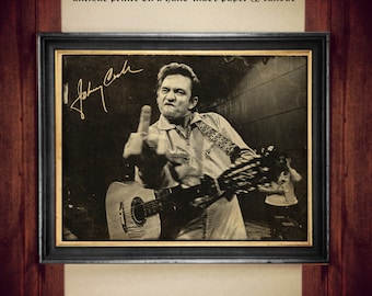 Johnny Cash Middle Finger Photo Poster - Iconic Flipping the Bird Image - Perfect for Country Music Fans and Collectors - Print 313