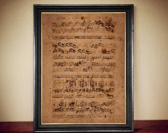 Johann Sebastian Bach – Organ Concerto handwritten score, classic, baroque music print,  organ music poster, fugue, genius composer #306