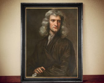 Retrato de Isaac Newton por Godfrey Kneller, 1689, Arte mural científico sobre papel o lienzo hecho a mano - Decoración de física vintage n.° 330