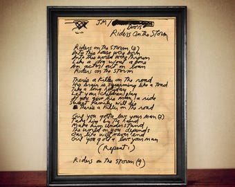 Jim Morrison last song Riders on the Storm lyrics poster, The Doors band, rock art print, rock n roll music wallart, music poster  #304