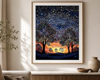 Dreaming Under the Sunset Aboriginal-Inspired Landscape Printable Wall Art