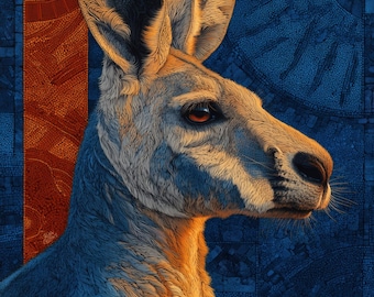 Elder Kangaroo Ancestral Spirit Blue Orange Dot Art Digital Download WallArt by Robin Custance