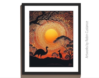 Cosmic Emu Night Sky | Aboriginal Dot Painting | Download Digital