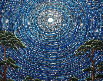 Bunya Night Sky Mystical Dot Art Star Fields Eucalyptus Wall Art by Robin Custance