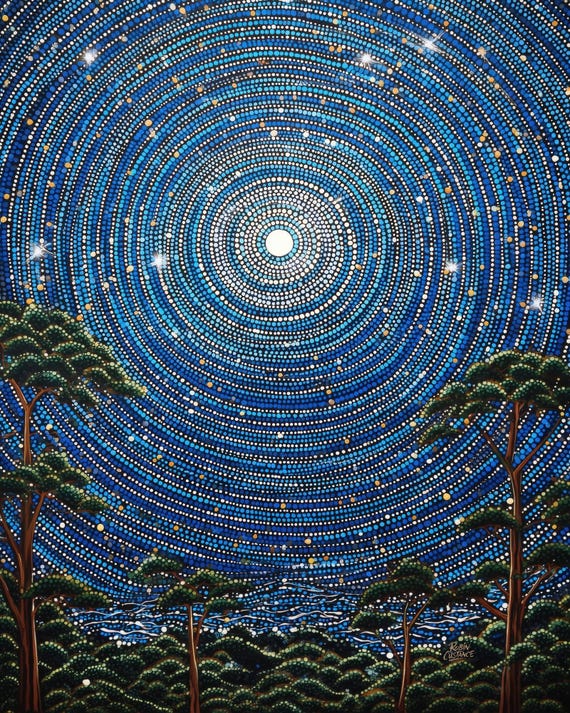 アート・デザイン・音楽 Atticus torre Bright Ideas Bunya Night Sky Mystical Dot Art Star Fields Eucalyptus Wall Art