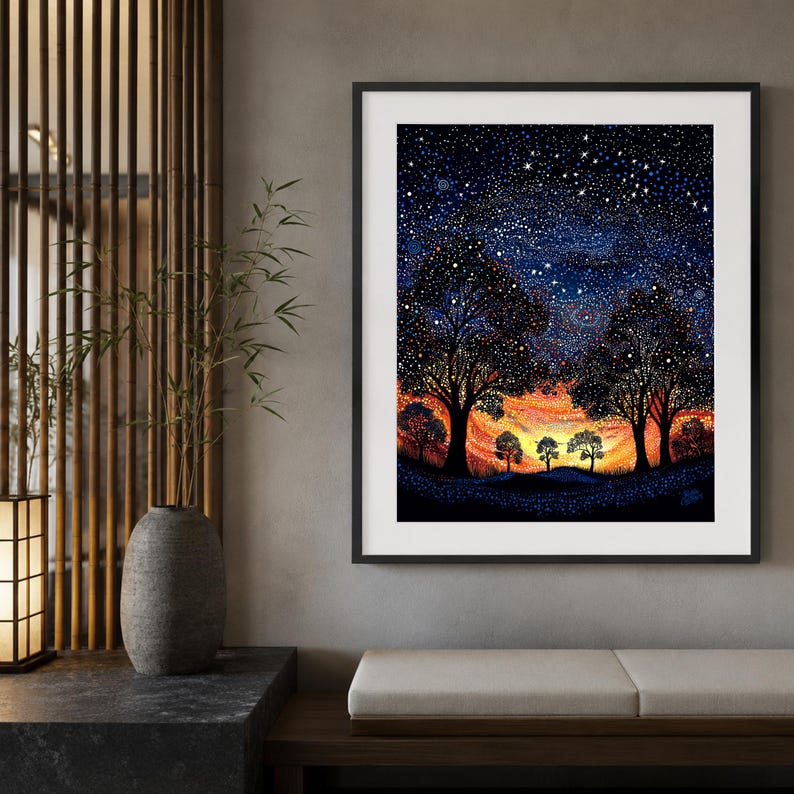 Dreaming Under the Sunset Aboriginal-Inspired Landscape Printable Wall Art image 4