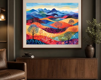 Colourful Flinders Ranges Inspired Mountain Landscape Printable Wall Art