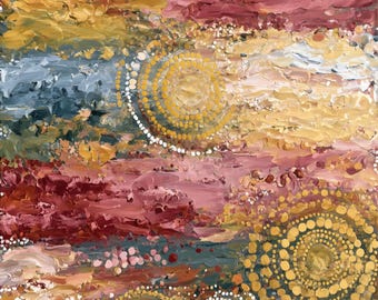 Reed Country Dreaming | Aboriginal-inspired dot art | Large 48-Inch Statement Art by Robin Custance
