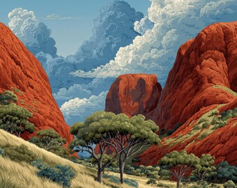 Uluru Sunlit Valleys Inspired Artwork | Northern Territory Vibe | Large 48-Inch Statement Art | Digital Download