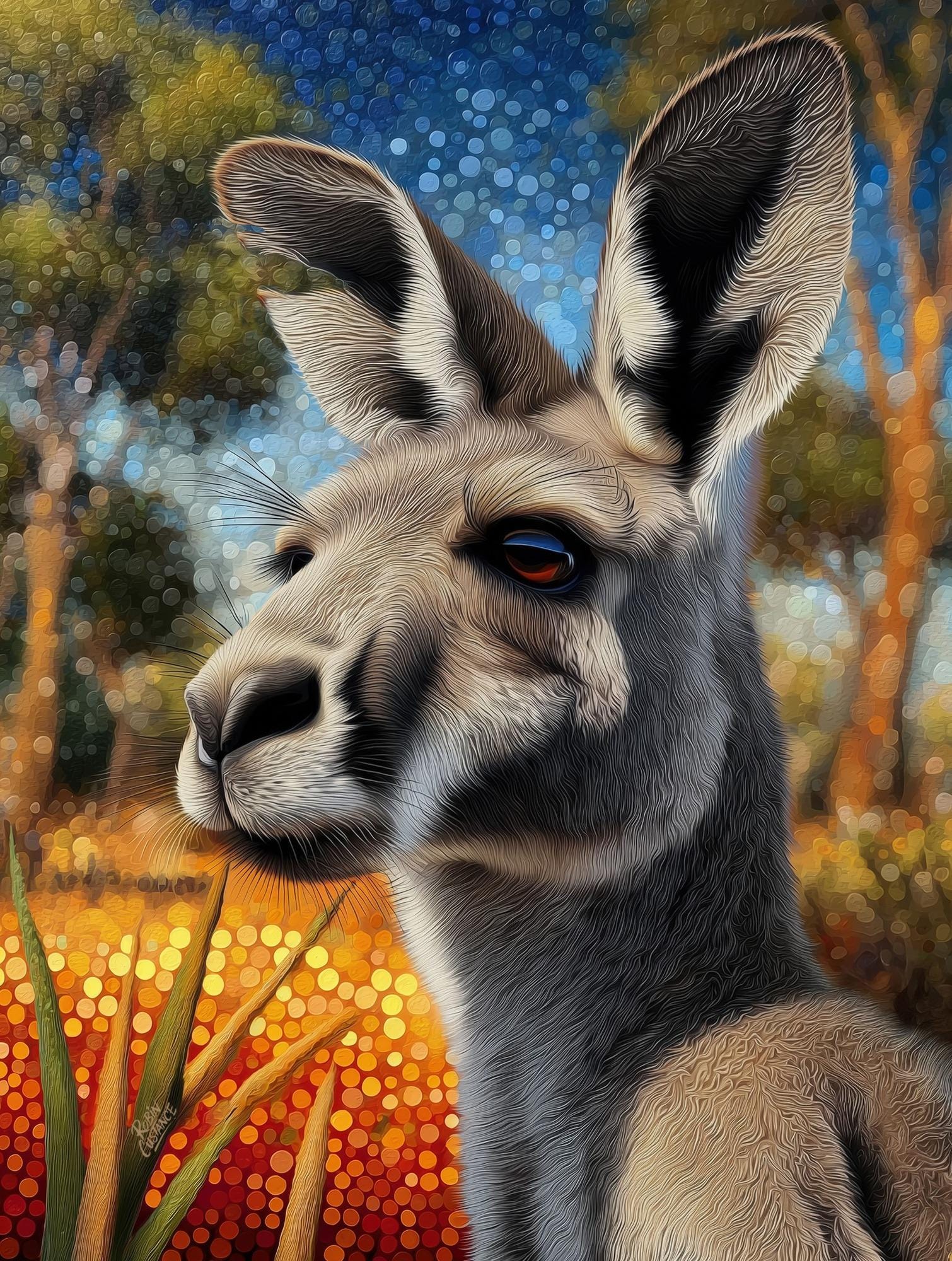 Old Man Pa Eastern Grey Kangaroo Portrait Art Print | Digital