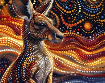Red Kangaroo Dreamtime Connection | Aboriginal Wildlife Dot Painting | Download Wall Art by Robin Custance