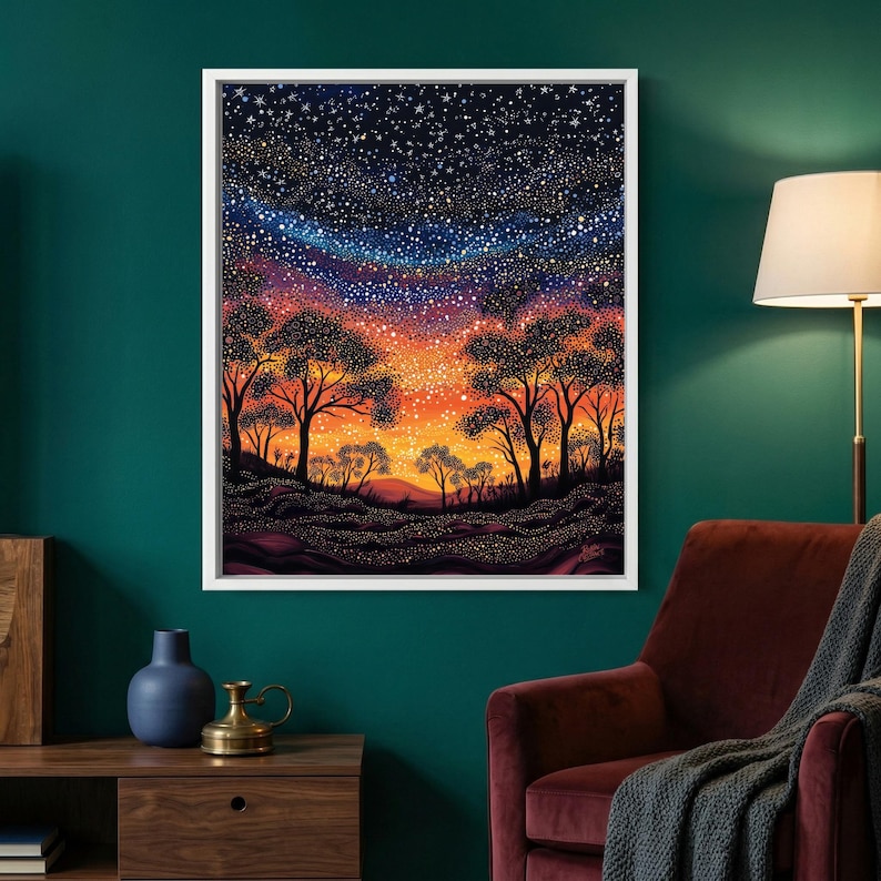 Starry Outback Trees, Colourful Australian Night Printable Wall Art image 19