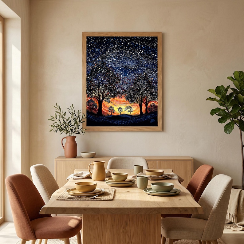 Dreaming Under the Sunset Aboriginal-Inspired Landscape Printable Wall Art image 6