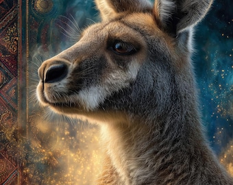 Elder Kangaroo Sacred Dreamtime Blue Ochre Gold Wall Art Digital Download by Robin Custance