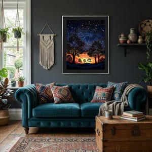 Dreaming Under the Sunset Aboriginal-Inspired Landscape Printable Wall Art image 2