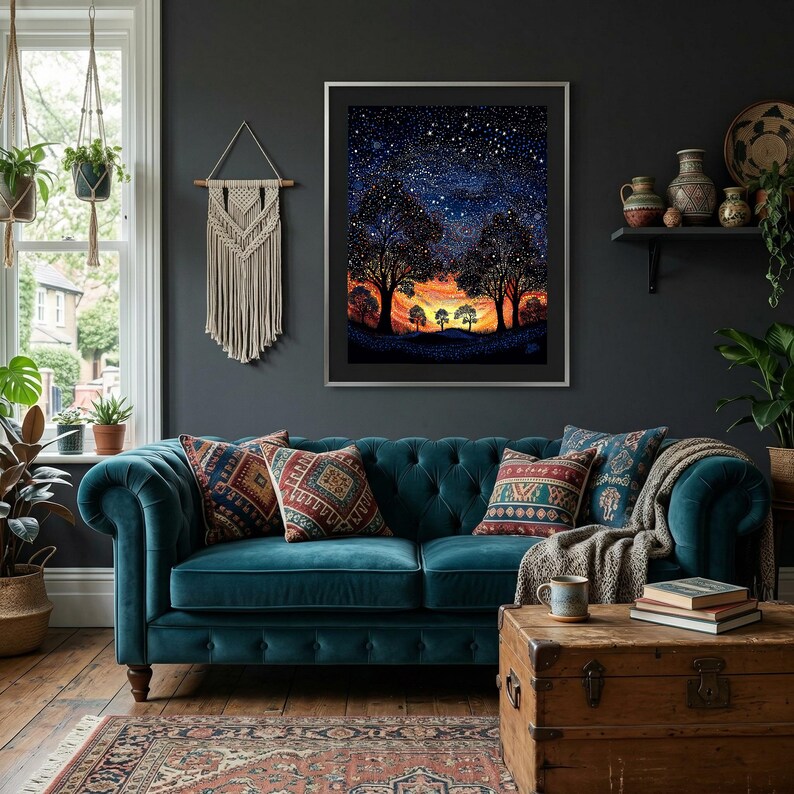 Dreaming Under the Sunset Aboriginal-Inspired Landscape Printable Wall Art image 2