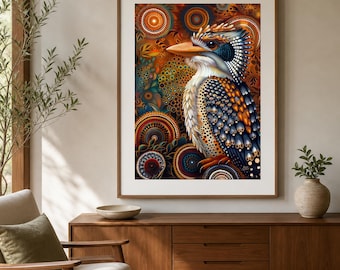 Colourful Kookaburra Portrait, Aboriginal-Inspired Printable Wall Art