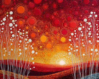 Abstract Dreamscape Swirling Dot Art Kaurna Country Fire Wall Art by Robin Custance