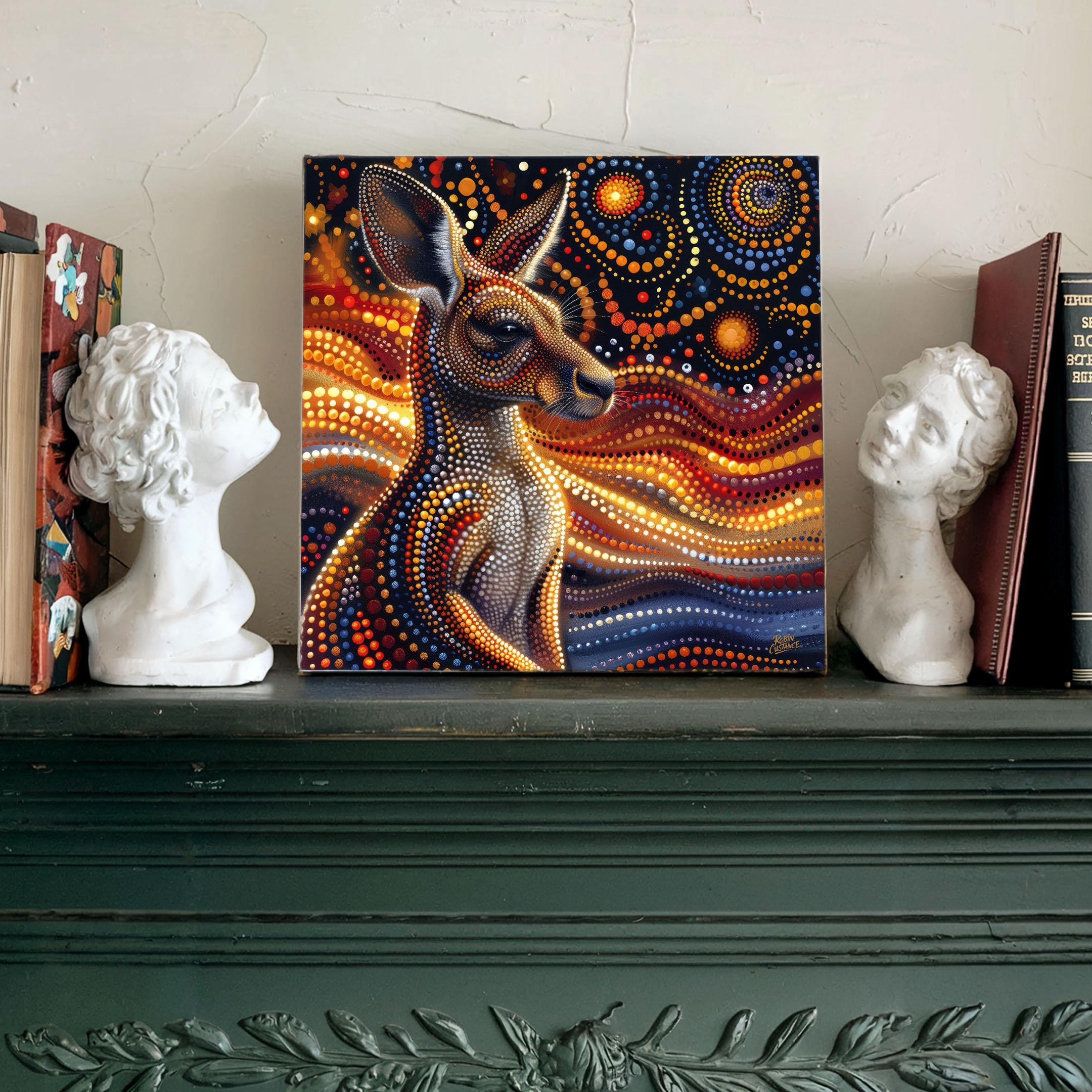Red Kangaroo Dreamtime Connection Aboriginal Wildlife Dot Painting red-kangaroo-dreamtime-connection-aboriginal-wildlife-dot-painting