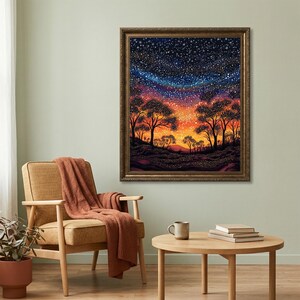 Starry Outback Trees, Colourful Australian Night Printable Wall Art image 10