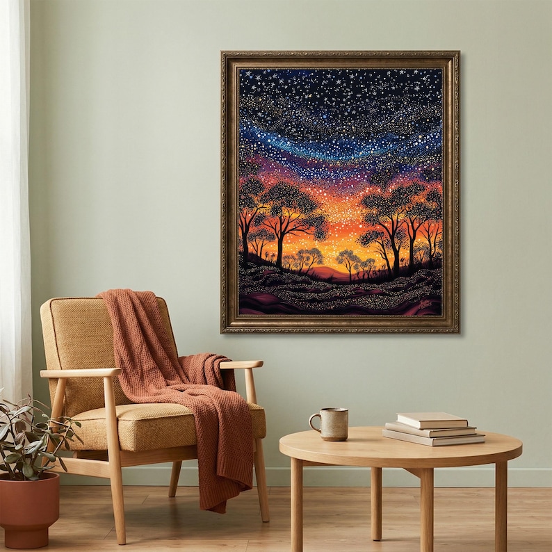 Starry Outback Trees, Colourful Australian Night Printable Wall Art image 10