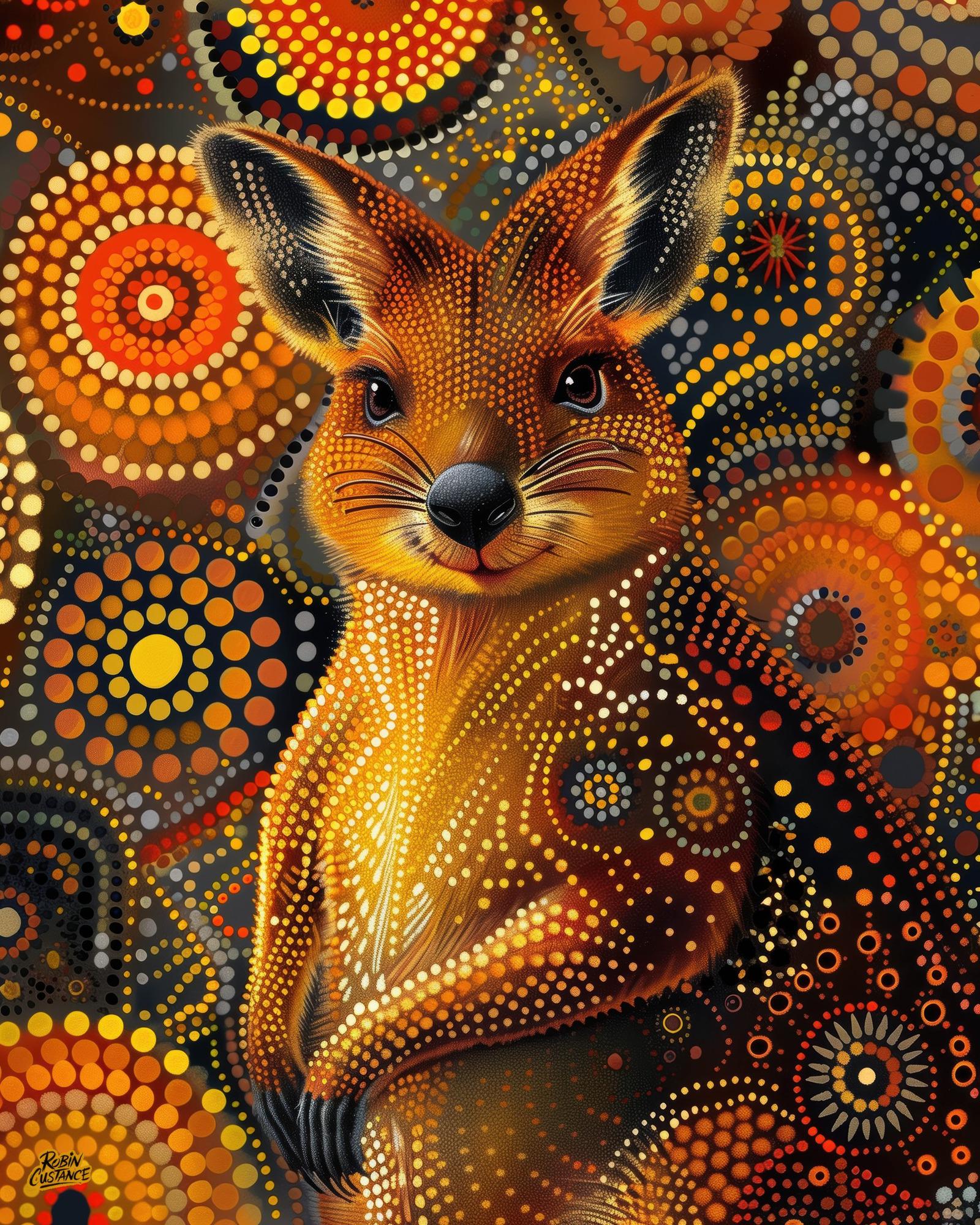 Smiling Quokka Aboriginal Dot Art Digital Print Nursery Gift Wall