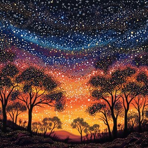 Starry Outback Trees, Colourful Australian Night Printable Wall Art image 18