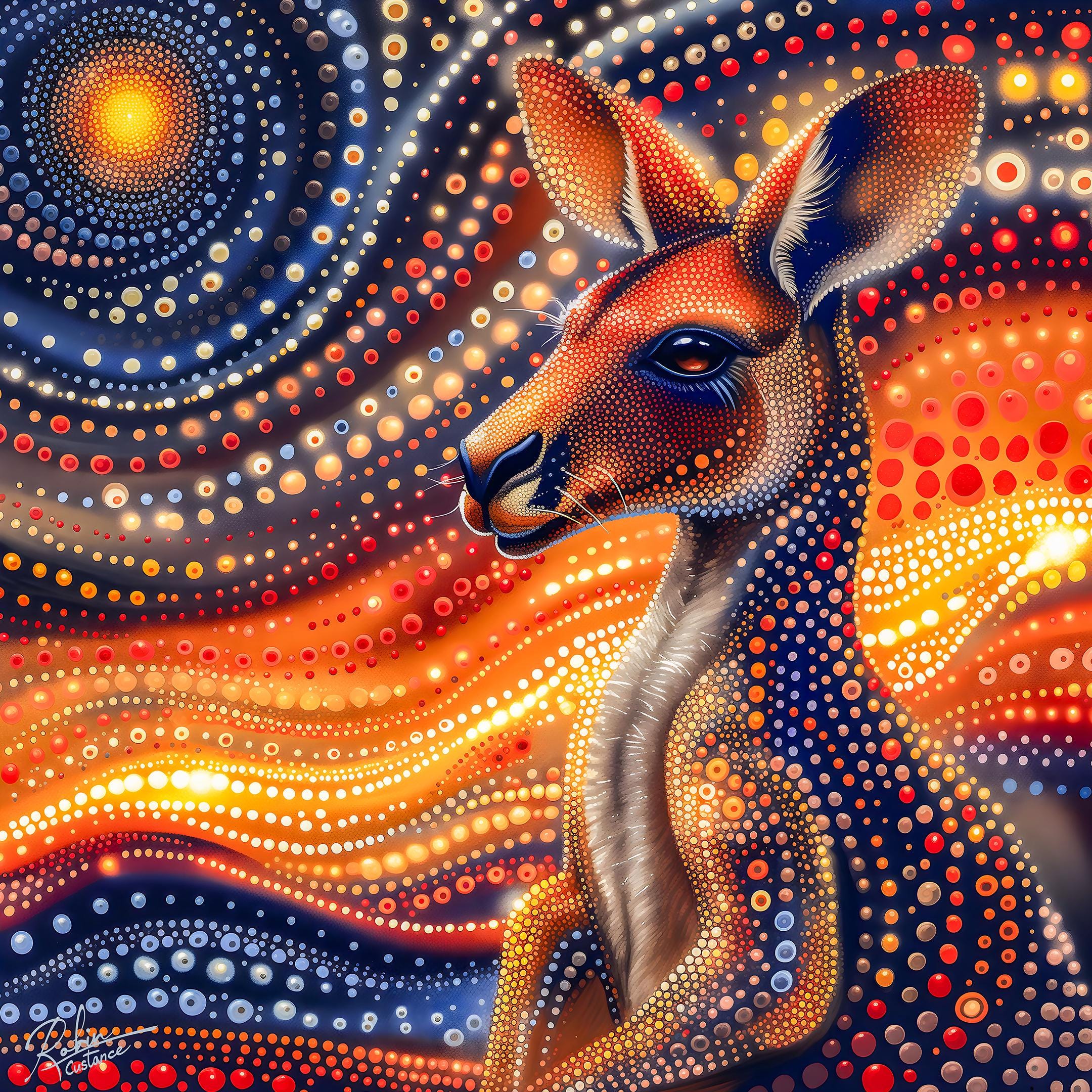 Aboriginal Kangaroo Dot Painting: Australian Outback Wall Art