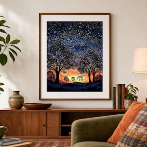 Dreaming Under the Sunset Aboriginal-Inspired Landscape Printable Wall Art image 8