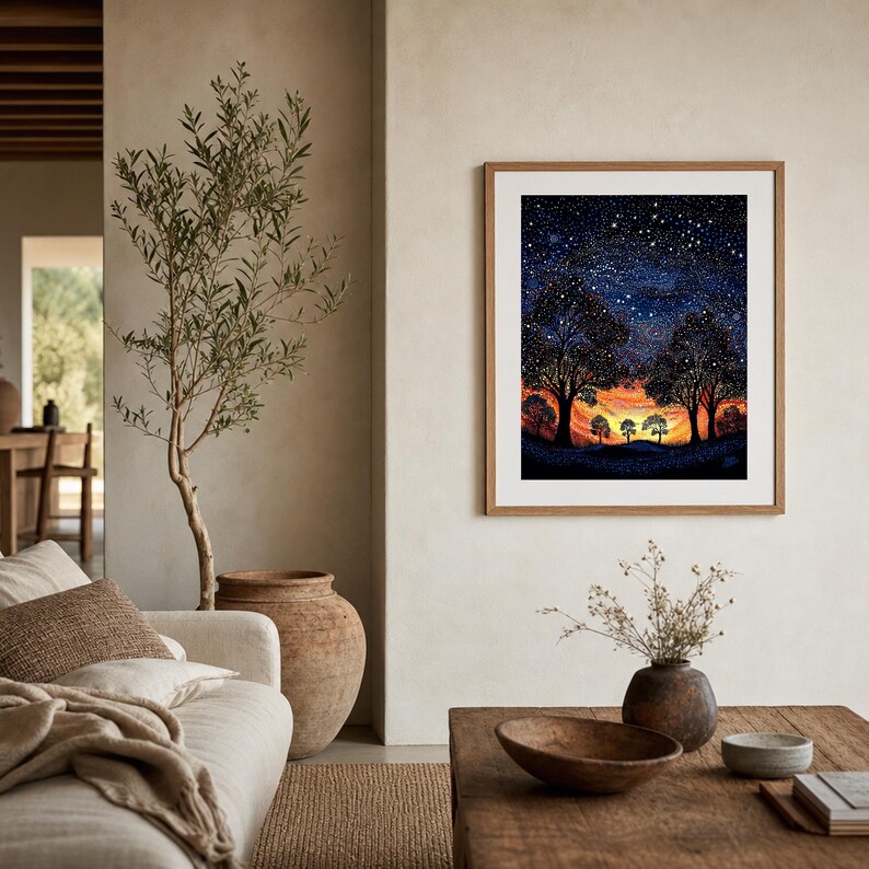 Dreaming Under the Sunset Aboriginal-Inspired Landscape Printable Wall Art image 9