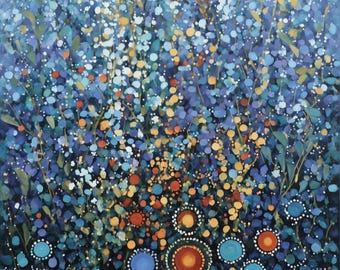 Blue Wildflower Dreamscape Aboriginal Australian Dot Painting Digital Download