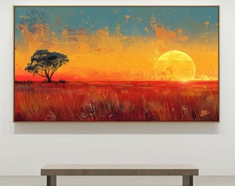 Lone Tree at Red Sunset, Australian Landscape Printable Wall Art