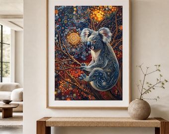 Celestial Koala Aboriginal-Inspired Dot-Style Printable Wall Art