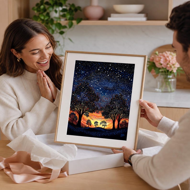 Dreaming Under the Sunset Aboriginal-Inspired Landscape Printable Wall Art image 7