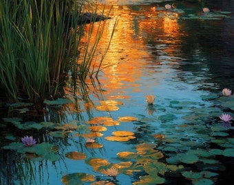 Waterlilies Lagoon | Digital Download | Large 48 Inch Print | Australian Wetland Wall Art | Robin Custance